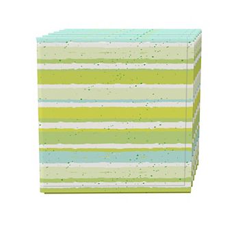 Napkin Set, 100% Polyester, Set of 4, 18x18", Green Stripes & Ink Splatter