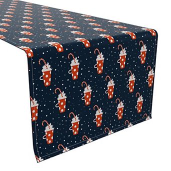 Table Runner, 100% Cotton, 16x72", Polka Dot Hot Cocoa Mugs