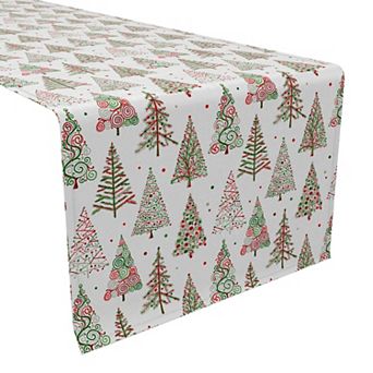 Table Runner, 100% Cotton, 16x72", Red & Green Christmas Tree Designs