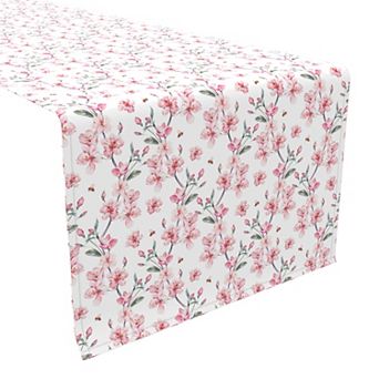 Table Runner, 100% Cotton, 16x90", Pink Floral Blossom