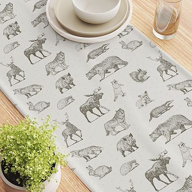 Table Runner, 100% Cotton, 16x108", Hand Drawn Wild Animals