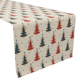 Table Runner, 100% Cotton, 16x90", Hand Drawn Christmas Trees