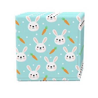 Napkin Set, 100% Polyester, Set of 4, 18x18", Easter Rabbits Celebration