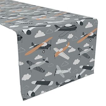 Table Runner, 100% Cotton, 16x108", Retro Planes in the Sky
