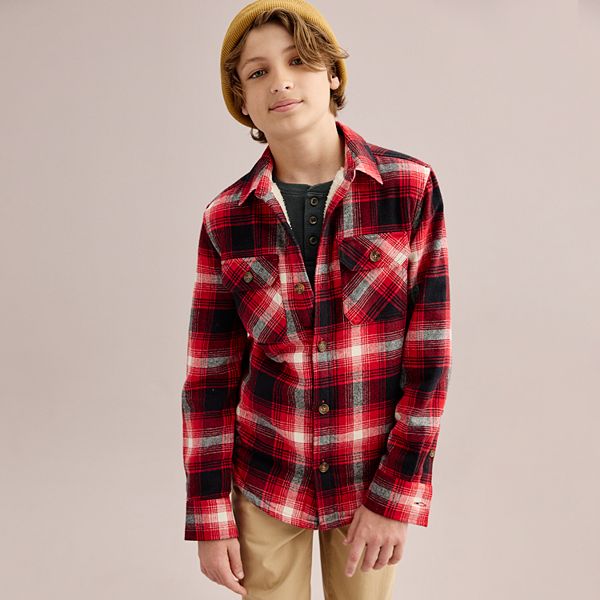 Boys 820 Sonoma Goods For Life® Lined Flannel Shacket in Regular & Husky