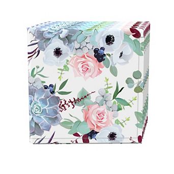 Napkin Set, 100% Polyester, Set of 4, 18x18", Pink Roses & Succulents