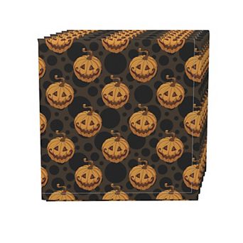 Napkin Set, 100% Polyester, Set of 4, 18x18", Spooky Pumpkin Smiles
