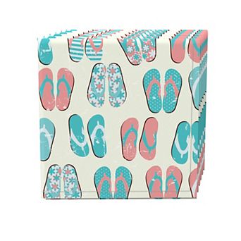 Napkin Set, 100% Polyester, Set of 4, 18x18", Ocean Beach Flip Flops