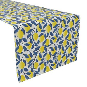 Table Runner, 100% Polyester, 12x72", Lemon Tree with Blue Leaves