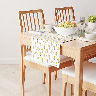 Table Runner, 100% Cotton, 16x108", Hand Drawn Yellow Tulips