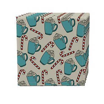 Napkin Set of 4, 100% Cotton, 20x20", Hot Chocolate and Candy Canes