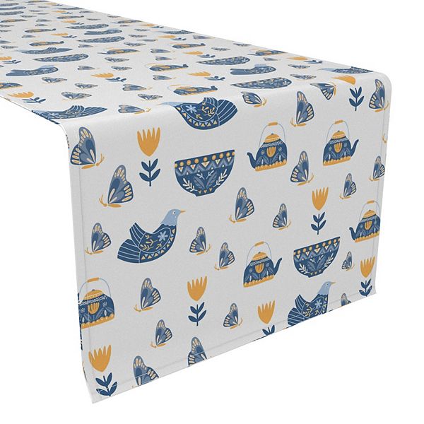 Table Runner, 100 Cotton, 16x72", Teapots & Butterflies