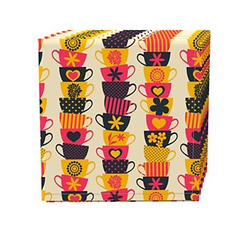 Napkin Set, 100% Polyester, Set of 4, 18x18", Stacked Colorful Mugs