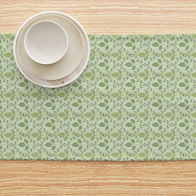 Table Runner, 100% Cotton, 16x90", Green Leaves Ornaments