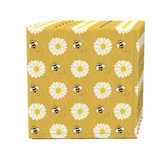 Napkin Set, 100% Polyester, Set of 4, 18x18", Bumble Bees & Daisies