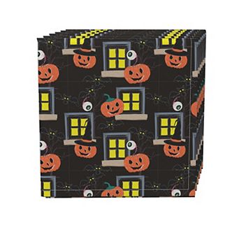 Napkin Set, 100% Polyester, Set of 4, 18x18", Halloween House Scare