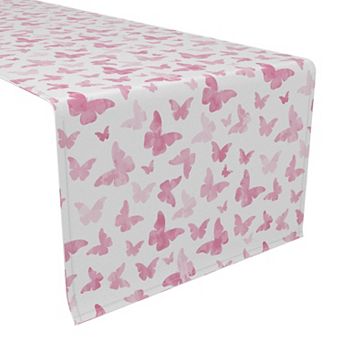 Table Runner, 100% Cotton, 16x90", Watercolor Pink Butterflies