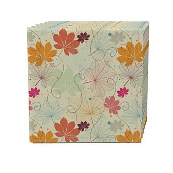 Napkin Set of 4, 100% Cotton, 20x20", Retro Stenciled Leaves