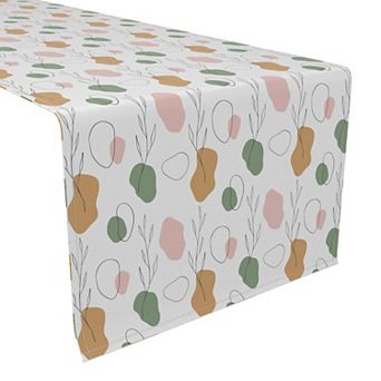 Table Runner, 100% Polyester, 12x72", Drawn Leaves & Dots