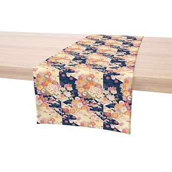 Table Runner, 100% Cotton, 16x72", Japanese Flower Pattern