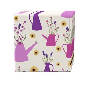 Napkin Set, 100% Polyester, Set of 4, 18x18", Wild Flowers & Purple Watering Cans