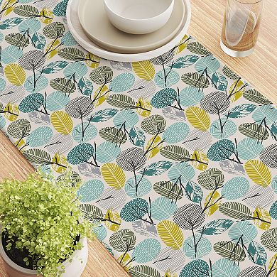 Table Runner, 100% Cotton, 16x90", Hand Drawn Abstract Leaves