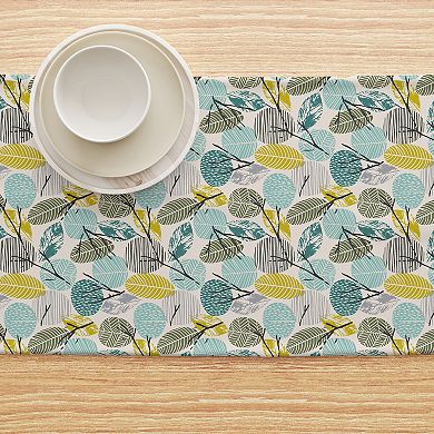 Table Runner, 100% Cotton, 16x90", Hand Drawn Abstract Leaves
