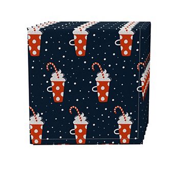 Napkin Set of 4, 100% Cotton, 20x20", Polka Dot Hot Cocoa Mugs