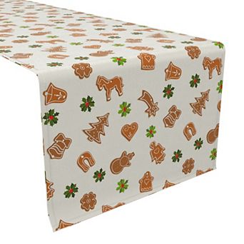 Table Runner, 100% Cotton, 16x72", Gingerbread Cookies and Holly