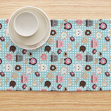 Table Runner, 100% Polyester, 14x108", Cat Lovers Mugs & Donuts