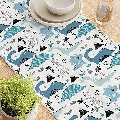 Table Runner, 100% Cotton, 16x108", Hand Drawn Dinosaurs