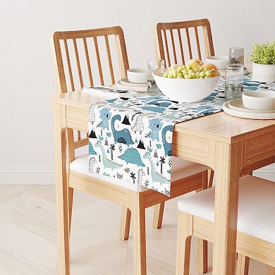 Table Runner, 100% Cotton, 16x108", Hand Drawn Dinosaurs