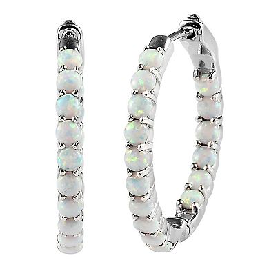 Sterling Silver Lab-Created Opal Inside-Out Hoop Earrings