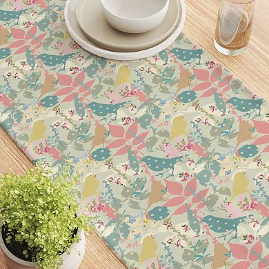Table Runner, 100% Polyester, 12x72", Decorated Birds & Flowers