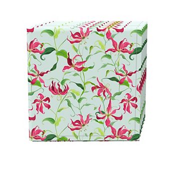 Napkin Set, 100% Polyester, Set of 4, 18x18", Fire Lily Flowers and Leaves