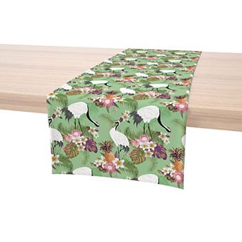 Table Runner, 100% Cotton, 16x72", Japanese Crane & Flowers