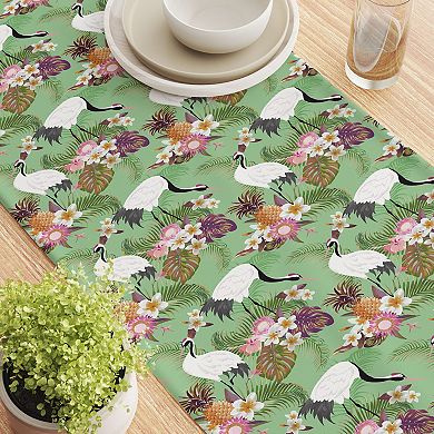 Table Runner, 100% Cotton, 16x72", Japanese Crane & Flowers