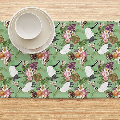 Table Runner, 100% Cotton, 16x72", Japanese Crane & Flowers