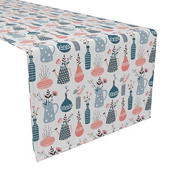 Table Runner, 100% Cotton, 16x108", Doodle Vases