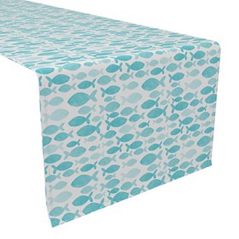 Table Runner, 100% Polyester, 14x108", Watercolor Turquoise Fish