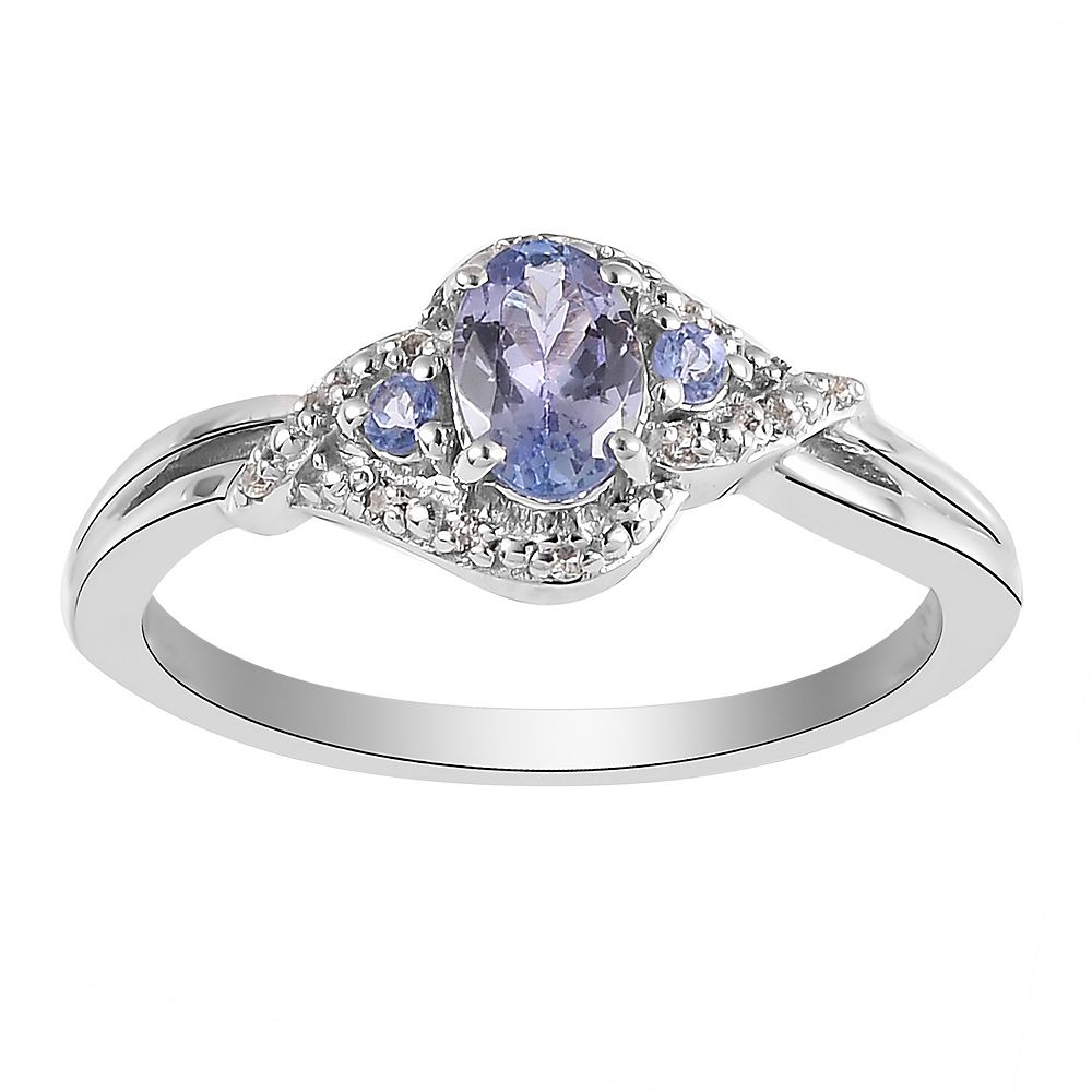 V3 Jewelry Sterling Silver with Natural Tanzanite and White Topaz Spiral Ring
