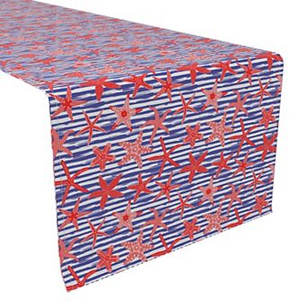 Table Runner, 100% Polyester, 12x72", Nautical Starfish Stripe