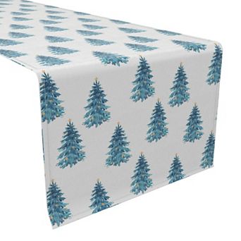 Table Runner, 100% Cotton, 16x90", Watercolor Christmas Trees