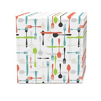 Napkin Set, 100% Polyester, Set of 4, 18x18", Retro Kitchen Cutlery