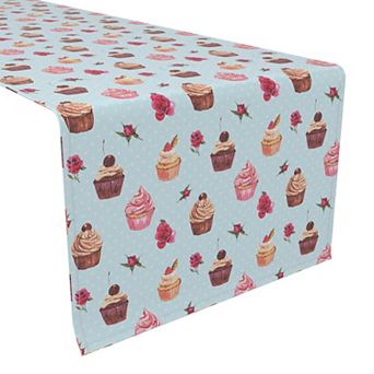 Table Runner, 100% Polyester, 14x108", Vintage Cupcakes & Dots