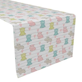 Table Runner, 100% Polyester, 14x108", Pastel Hippos