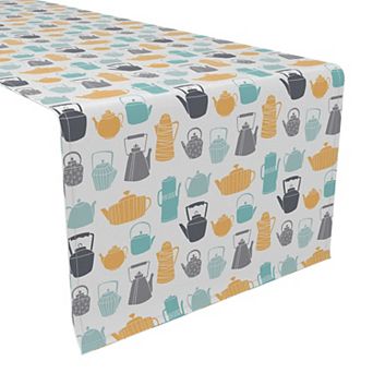 Table Runner, 100% Cotton, 16x108", Vintage Teapots