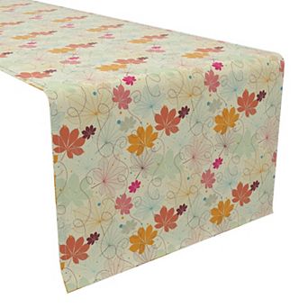 Table Runner, 100% Cotton, 16x72", Retro Stenciled Leaves