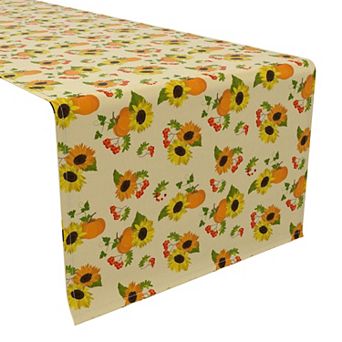 Table Runner, 100% Cotton, 16x90", Autumn Sunflowers with Pumpkins