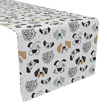 Table Runner, 100% Polyester, 14x108", Dog Faces Drawing